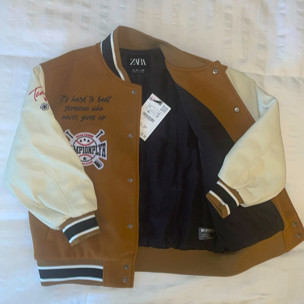 Zara boys baseball jacket size 8/9 cognac and cream
